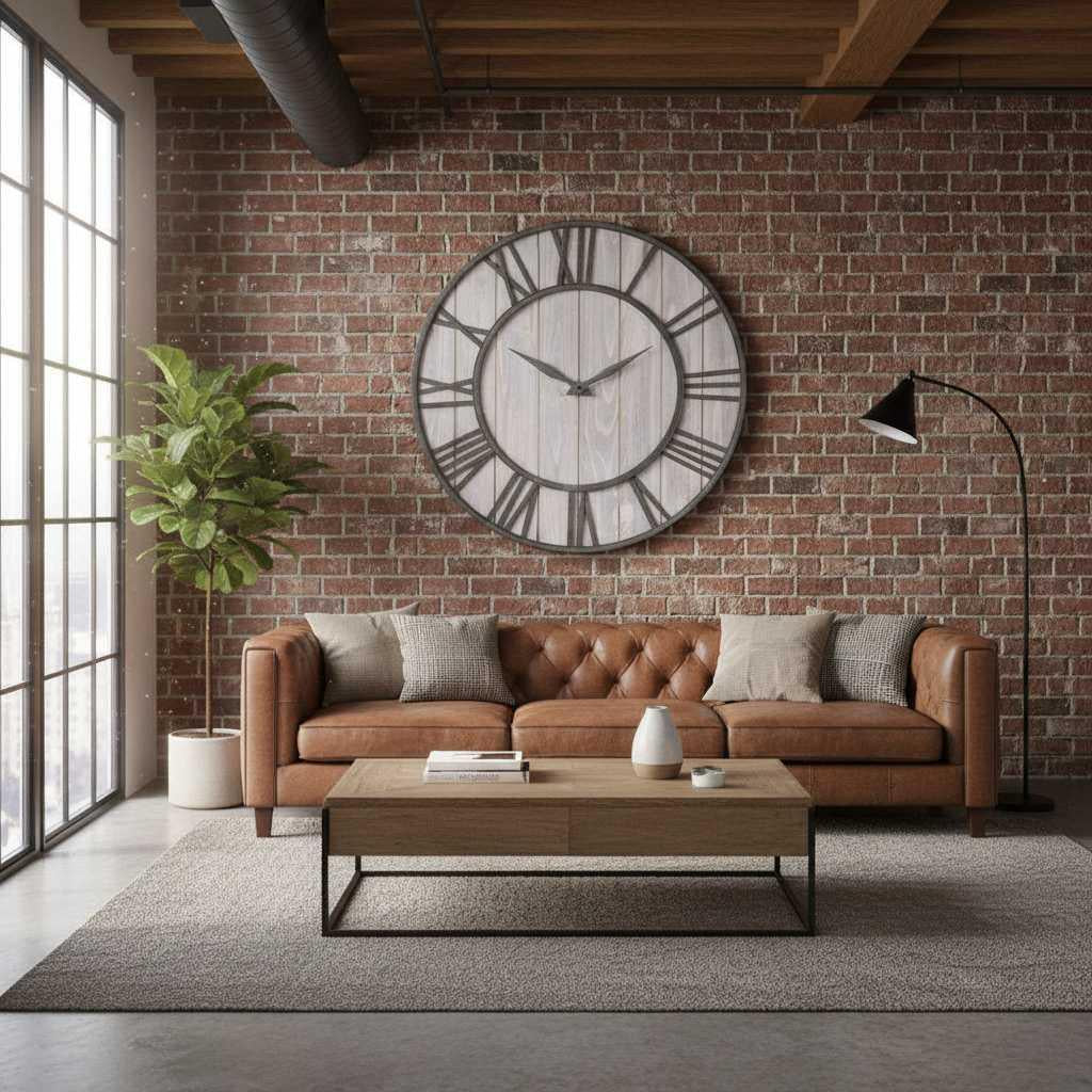 Wood and Metal Round Wall Clock | Industrial Style 40cm