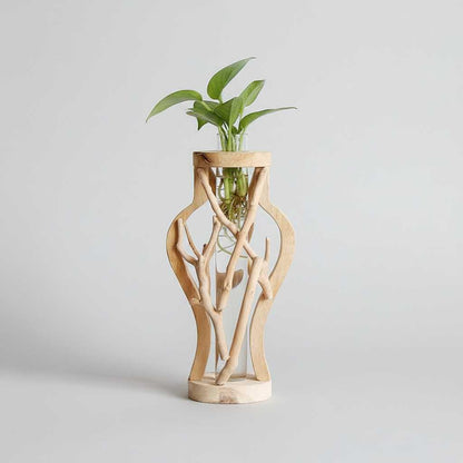 Natural Wooden Vase | Unique Plant Decoration