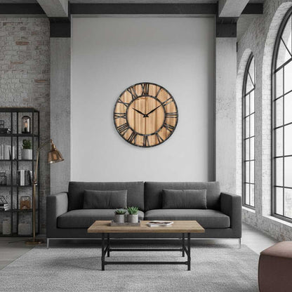 Wood and Metal Round Wall Clock | Industrial Style 40cm