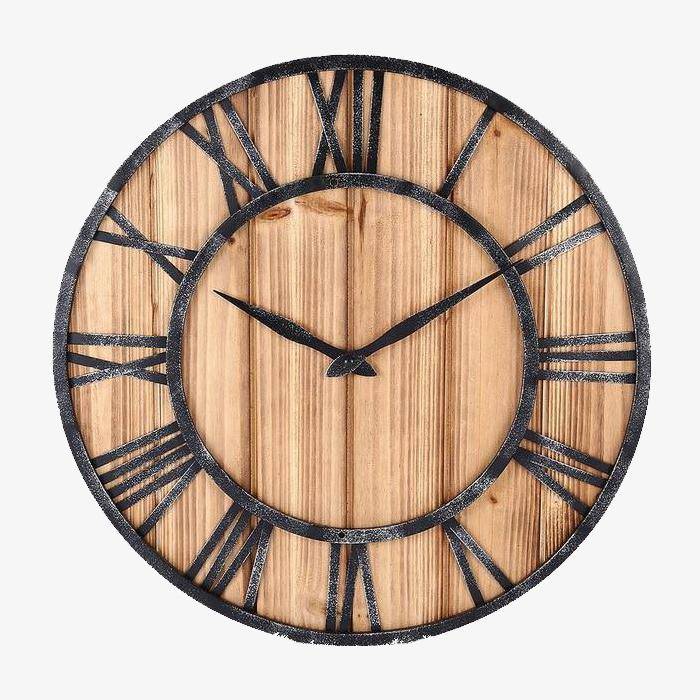 Wood and Metal Round Wall Clock | Industrial Style 40cm 0