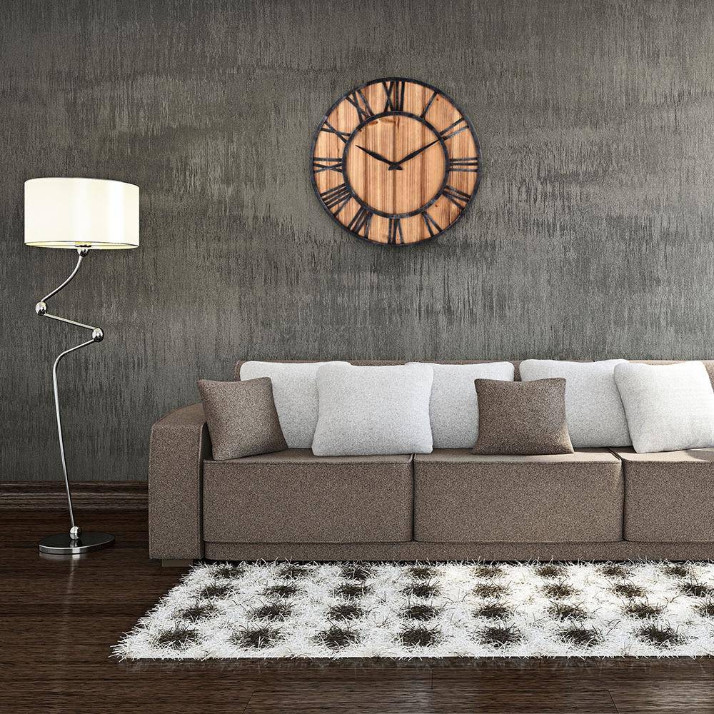 Wood and Metal Round Wall Clock | Industrial Style 40cm 1
