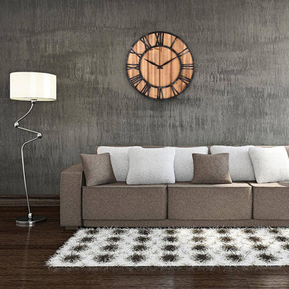Wood and Metal Round Wall Clock | Industrial Style 40cm 1