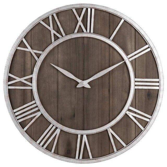 Wood and Metal Round Wall Clock | Industrial Style 40cm 4