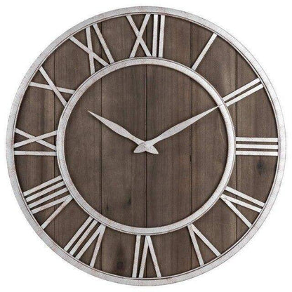 Wood and Metal Round Wall Clock | Industrial Style 40cm 4