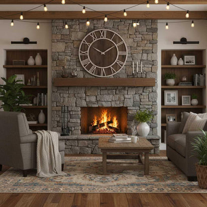 Wood and Metal Round Wall Clock | Industrial Style 40cm